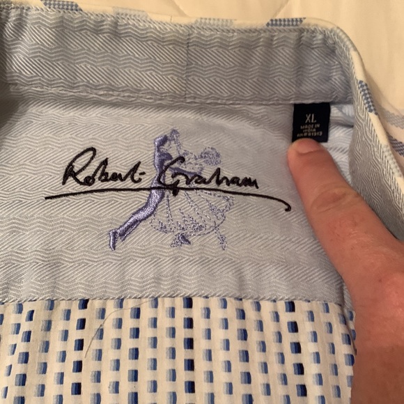 Robert Graham White w/Navy & Carolina Blue Checks - Picture 2 of 10